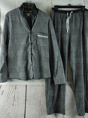 DKNY Size M Super Soft Black & White Houndstooth/Plaid 2pc Lounge Pajama Set